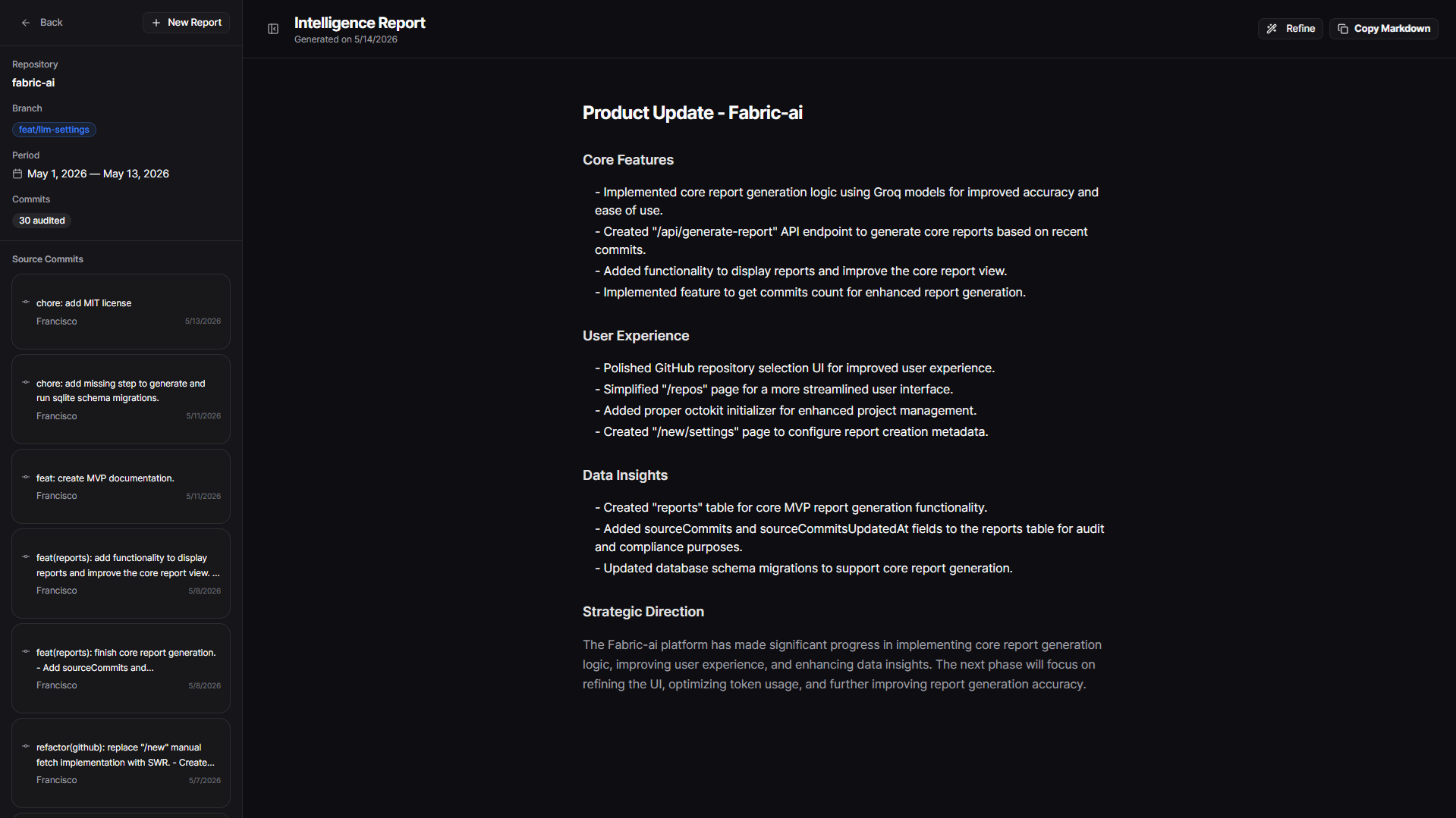 Fabric AI - GitHub Commits to Executive Reports